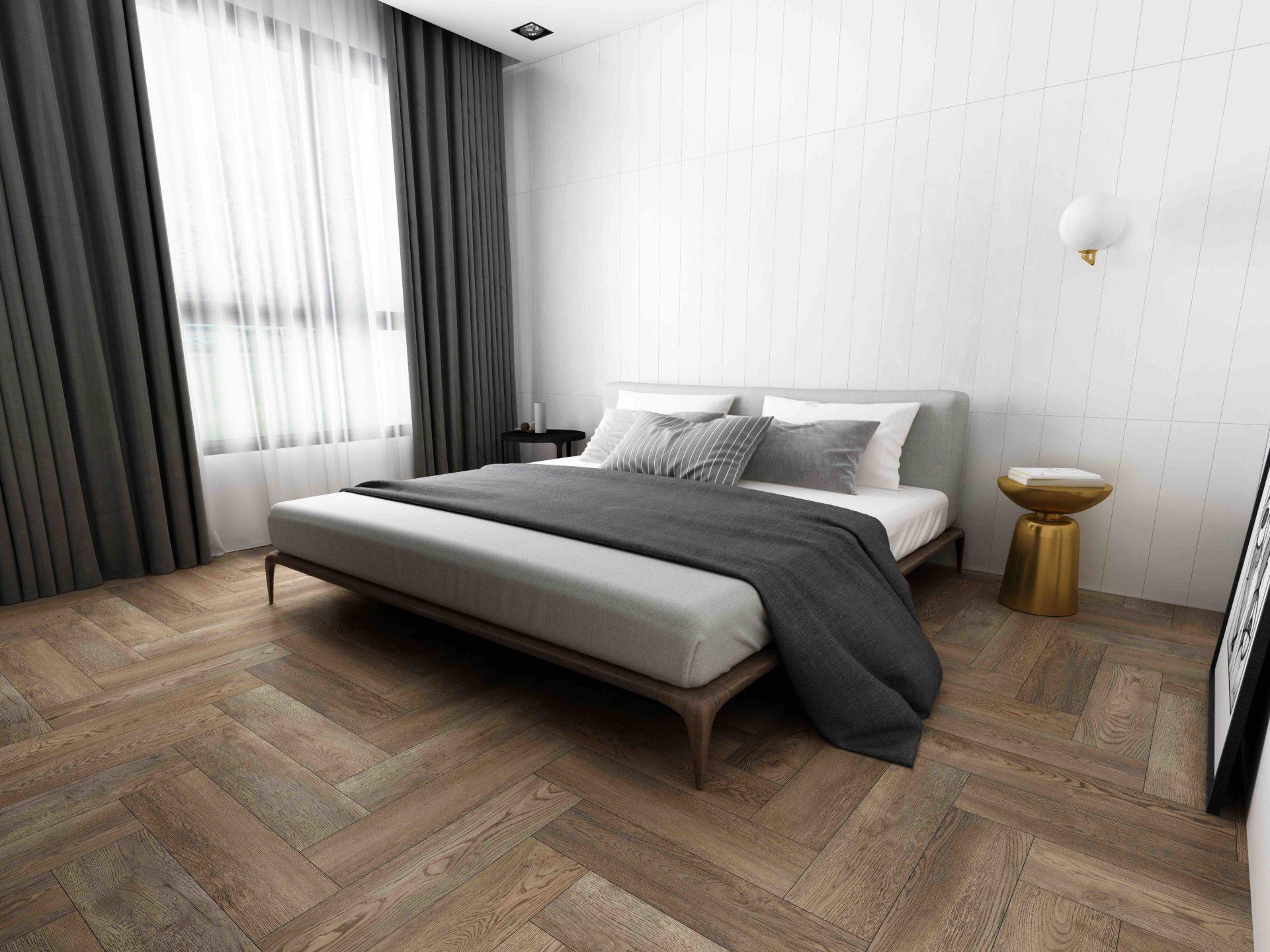 UNAFloors MONARCH™ Herringbone boutique suites application — hospitality space